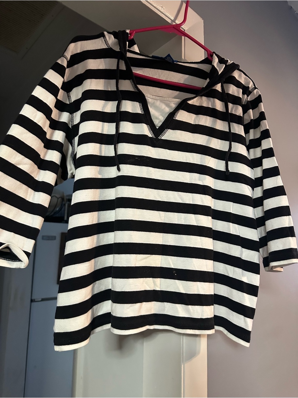 Black & White Striped Hooded Top